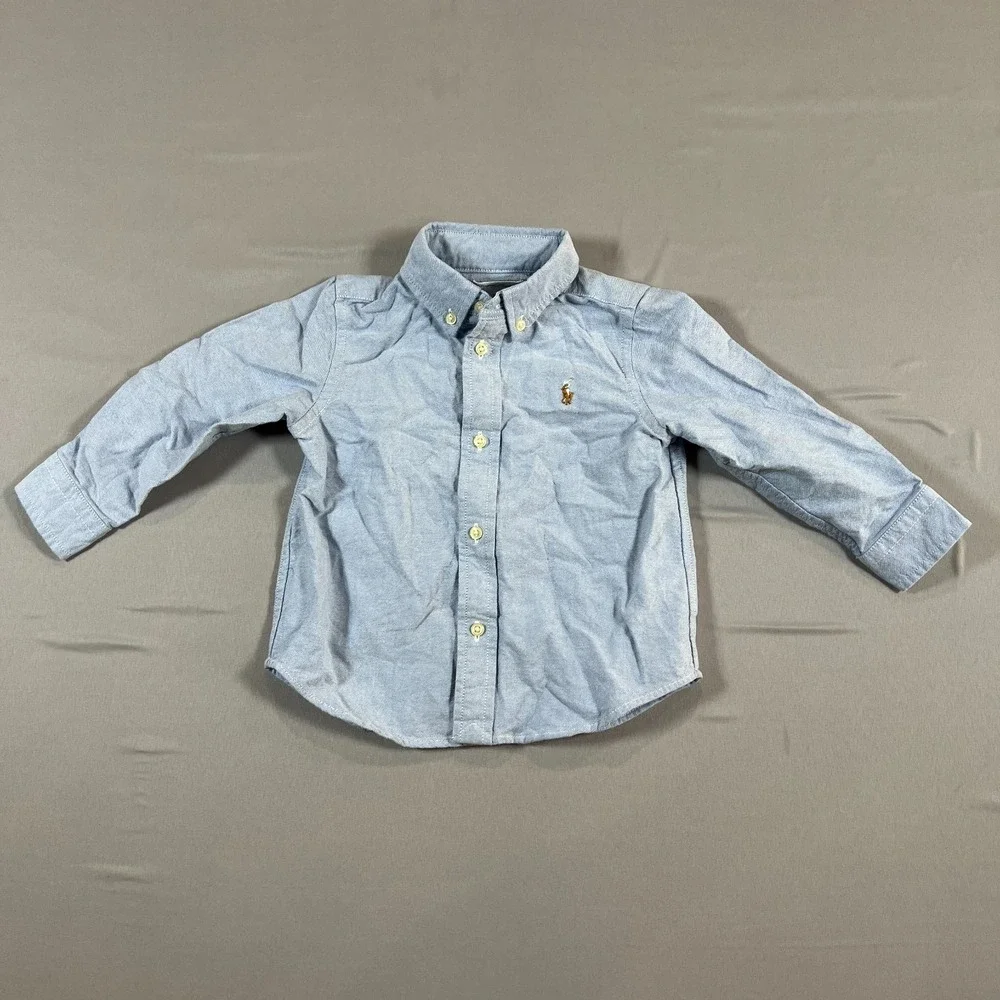 Ralph Lauren Shirt Kids 24M Blue Cotton Embroidered Logo Long Sleeve Button Down
